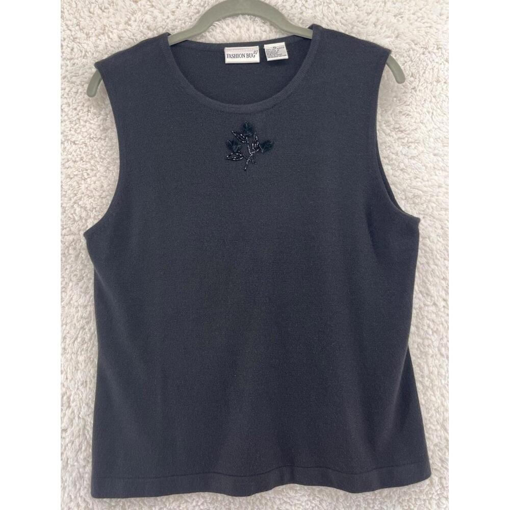 Vintage Fashion Bug Top Women's XL Knit Sleeveless Y2K Embroidered Dark Romantic